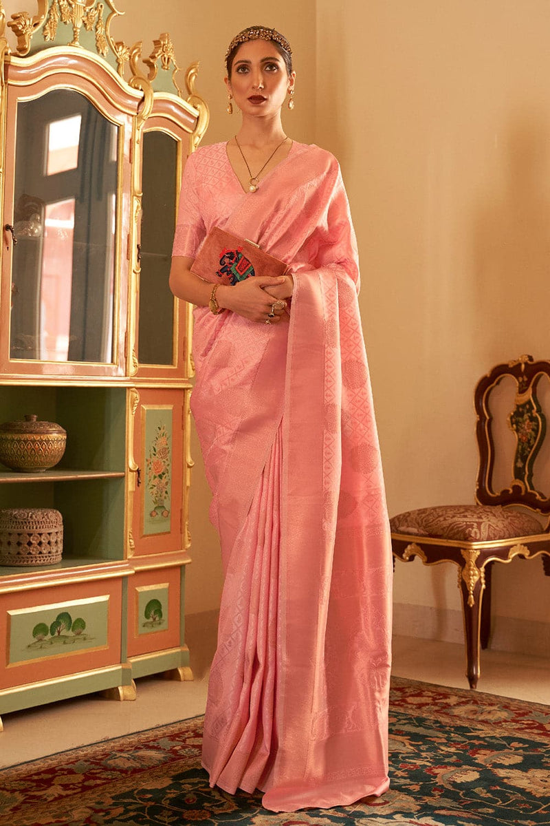 Peach Colour Banarasi Saree | Banarasi Silk Sarees | Zeel Clothing | Color:  Peach